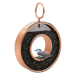 Copper Circle Fly-Thru Copper Bird Feeder with Mesh Panels