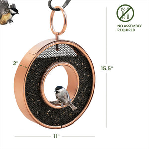 Copper Circle Fly-Thru Copper Bird Feeder with Mesh Panels