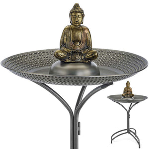 20" Copper Bird Bath with Buddha and Stand