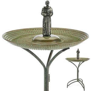 20" Blue Verde Copper Bird Bath with St. Francis