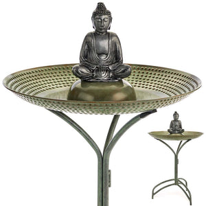 20" Copper Bird Bath with Buddha and Stand