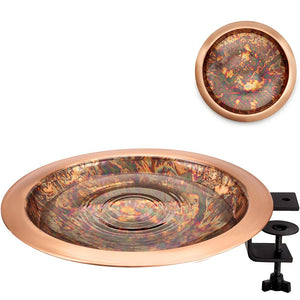 13" Fired Copper Bird Bath with Deck Bracket