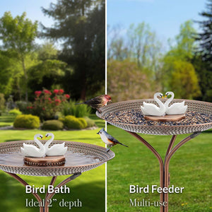 20" Copper Bird Bath with Swans and Stand