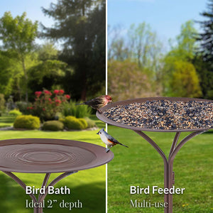 20" Rust Bird Bath with Stand