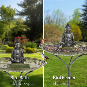 20" Copper Bird Bath with Buddha and Stand