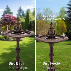 Classic Bronze Bird Bath Pedestal with Buddha