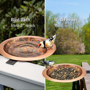 13" Fired Copper Bird Bath with Deck Bracket