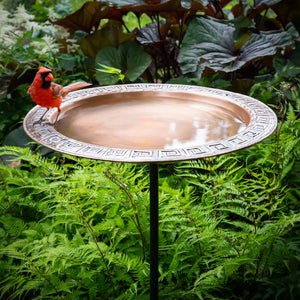 18" Greek-Inspired Copper Bird Bath with Garden Pole