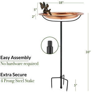 18" Greek Copper Bird Bath with Fairy and Garden Pole