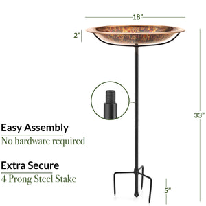 Fired Copper Bird Bath with Garden Pole