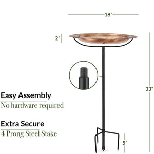 18" Greek-Inspired Copper Bird Bath with Garden Pole