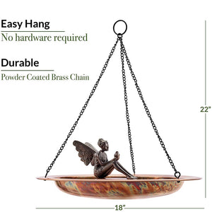 18" Hanging Fired Copper Bird Bath with Fairy