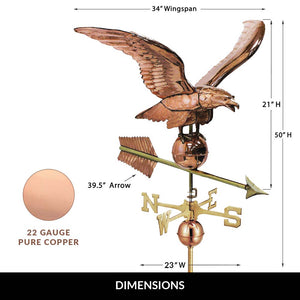 34" Smithsonian Eagle Estate Weathervane - Pure Copper