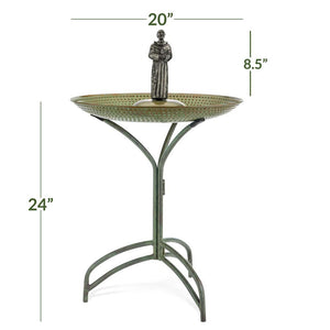 20" Blue Verde Copper Bird Bath with St. Francis