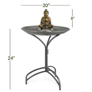 20" Copper Bird Bath with Buddha and Stand