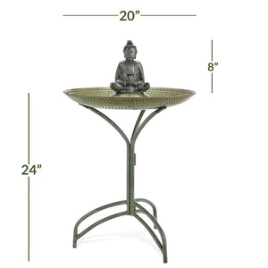 20" Copper Bird Bath with Buddha and Stand