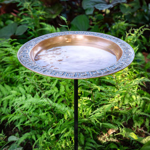 18" Greek-Inspired Copper Bird Bath with Garden Pole