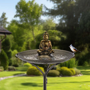 20" Copper Bird Bath with Buddha and Stand