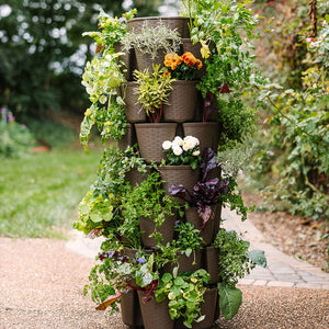 7 Tier GreenStalk Leaf Vertical Planter | Chocolate Brown (Basket Weave Texture)