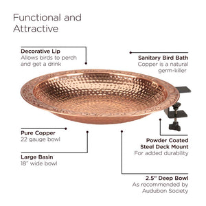 Pure Copper Bird Bath with Deck Bracket