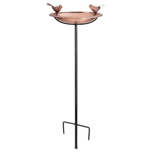 13" Pure Copper Bird Bath with Copper Birds and Garden Pole