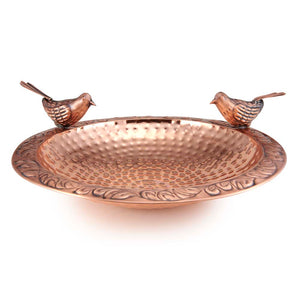 13" Pure Copper Bird Bath with Copper Birds and Garden Pole