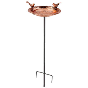 13" Pure Copper Bird Bath with Copper Birds and Garden Pole