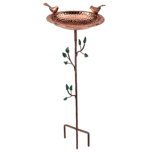 13" Pure Copper Bird Bath with Copper Birds and Decorative Garden Pole