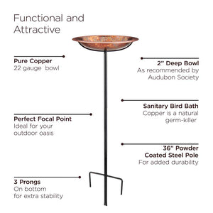 Fired Copper Bird Bath with Garden Pole