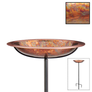 Fired Copper Bird Bath with Garden Pole