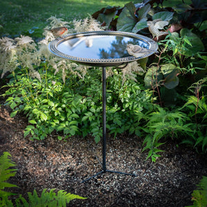 18" Beaded Copper Bird Bath with Garden Pole