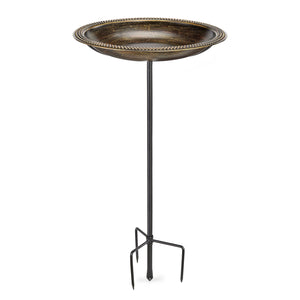 18" Beaded Copper Bird Bath with Garden Pole