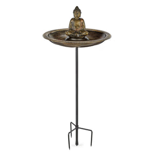 18" Beaded Copper Bird Bath with Buddha and Garden Pole