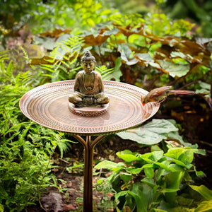 20" Copper Bird Bath with Buddha and Stand