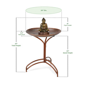 20" Copper Bird Bath with Buddha and Stand