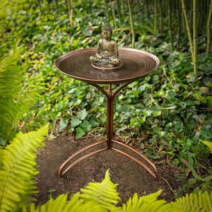 20" Copper Bird Bath with Buddha and Stand