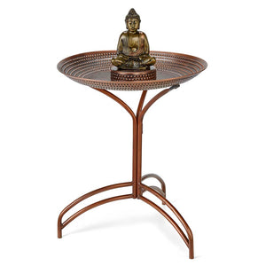 20" Copper Bird Bath with Buddha and Stand