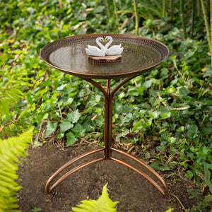 18" Matte Copper Bird Bath with Swans and Garden Pole