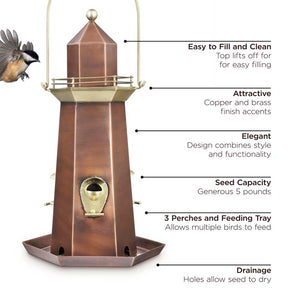 Copper and Brass Lighthouse Bird Feeder - Extra Large