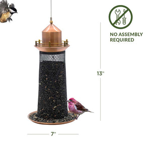 Copper Lighthouse Bird Feeder with Mesh Panels