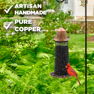 Copper Lighthouse Bird Feeder with Mesh Panels