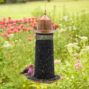 Copper Lighthouse Bird Feeder with Mesh Panels