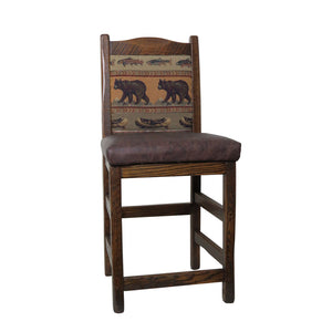 Barnwood Bar Stool with Upholstered Back & Seat