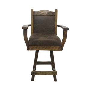 Barnwood Swivel Bar Stool Leather Back & Seat with Arms - 24" or 30"