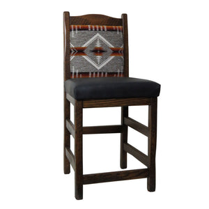 Distressed Bar Stool with Upholstered Back & Leather Seat