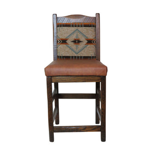 Distressed Bar Stool with Upholstered Back & Leather Seat