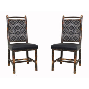 Hickory Dining Chairs with Upholstered Back & Leather Seat