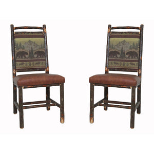 Hickory Dining Chairs with Upholstered Back & Leather Seat