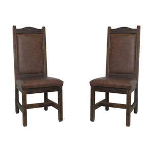 High Back Rustic Barnwood Dining Chairs Leather Back & Seat