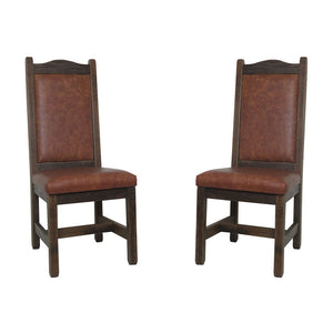 High Back Rustic Barnwood Dining Chairs Leather Back & Seat